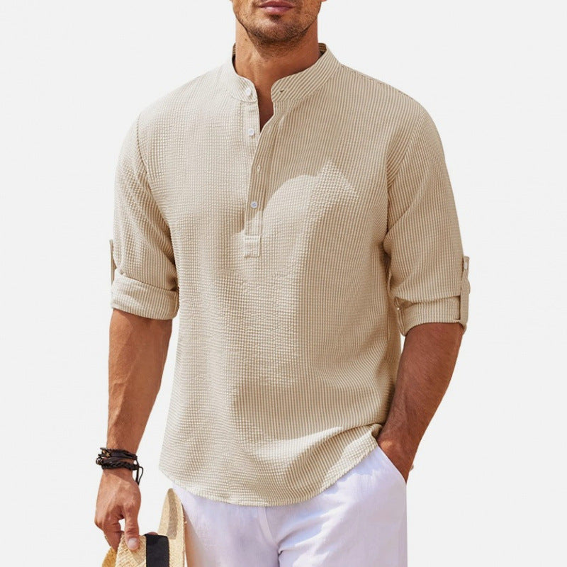 Men's casual shirt with button placket and textured design Lisslune