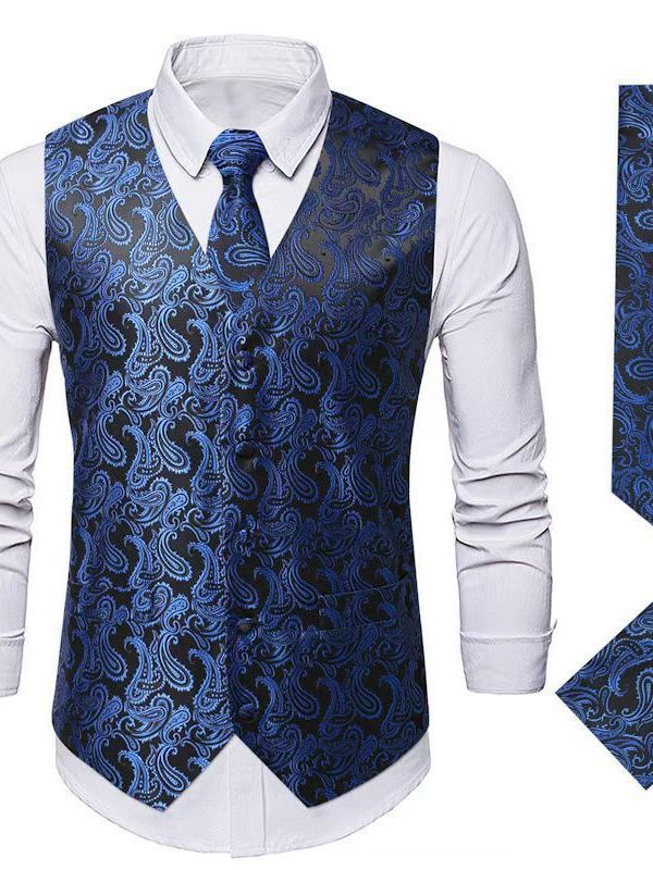 Men's elegant vest suit set with matching tie and pocket square Lisslune