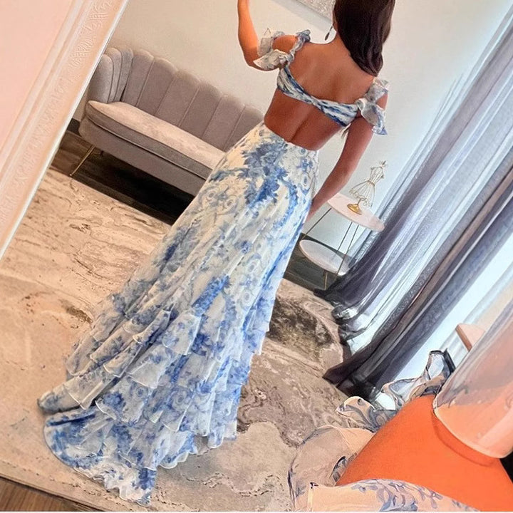 Women's Romantic Maxi Dress with Ruffle Details and Floral Design Lisslune