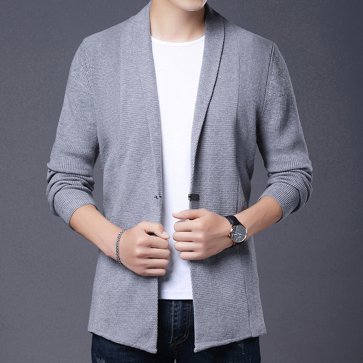 Men's Long Sleeve Cardigan with Modern Shawl Collar and Asymmetrical Hem Lisslune