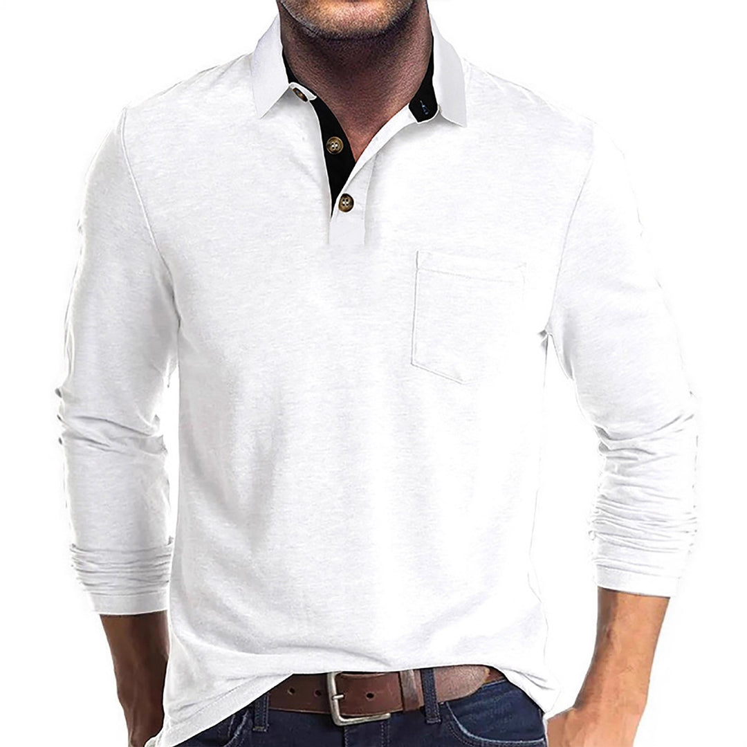 Men's casual long sleeve polo with innovative collar design and practical chest pocket Lisslune