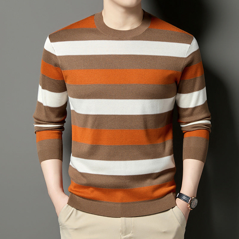 Men's Stylish Round Neck Sweater with Elegant Stripe Pattern Lisslune