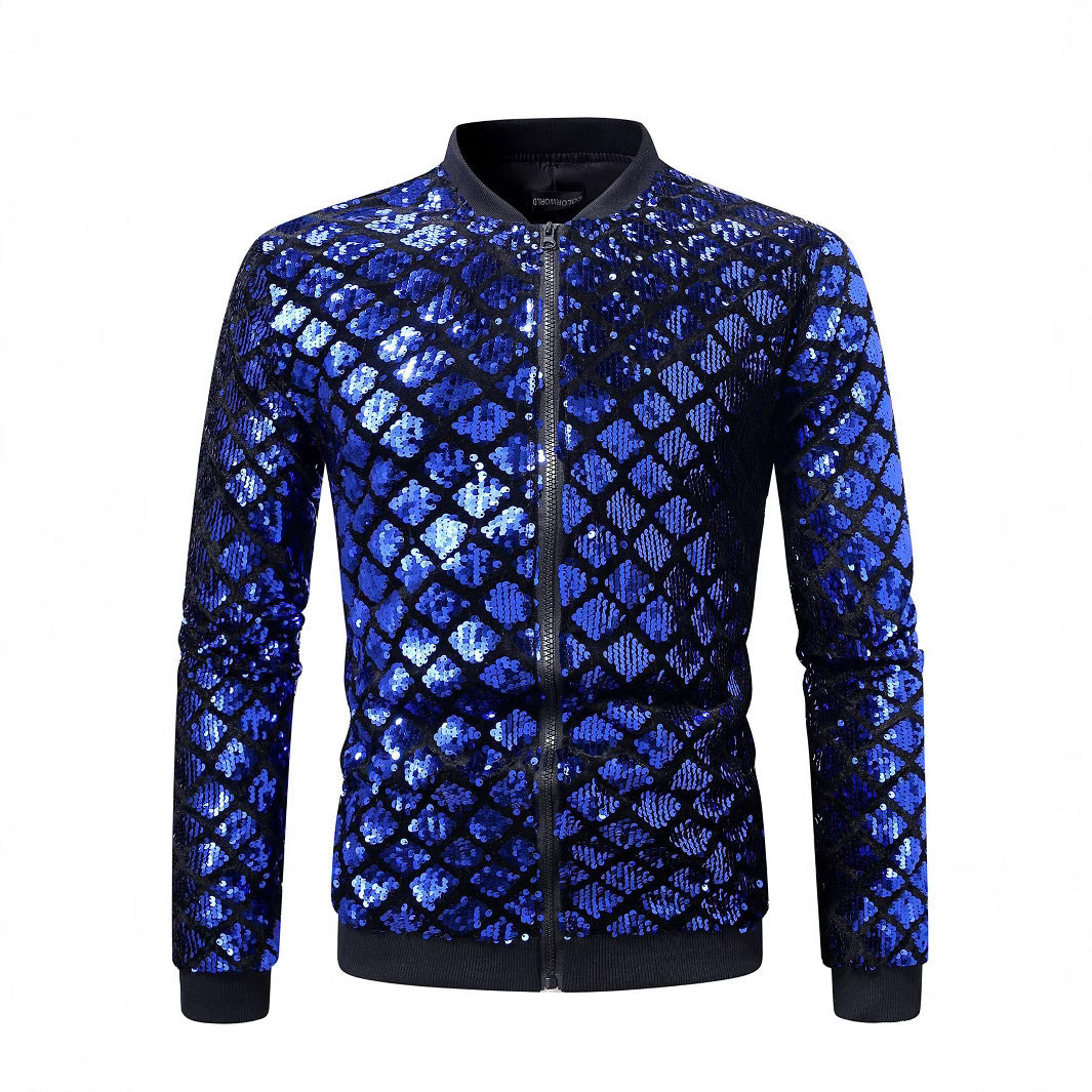 Men's glittering bomber jacket with elegant rhinestone design Lisslune