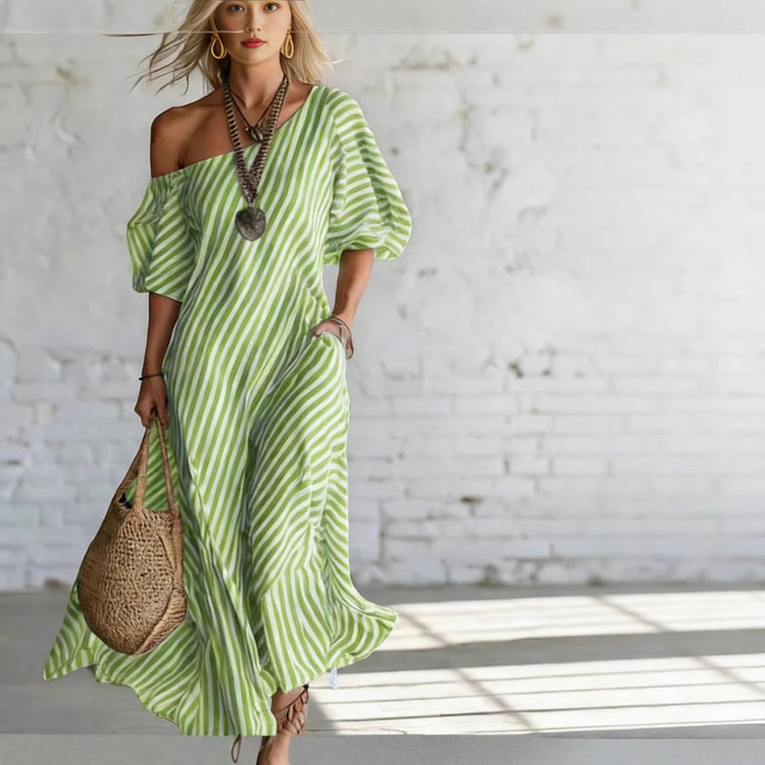 Women's maxi dress with asymmetrical cut and striking stripes Lisslune