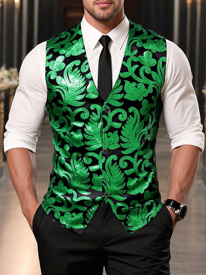 Men's Elegant Sequin Waistcoat with Floral Design Lisslune
