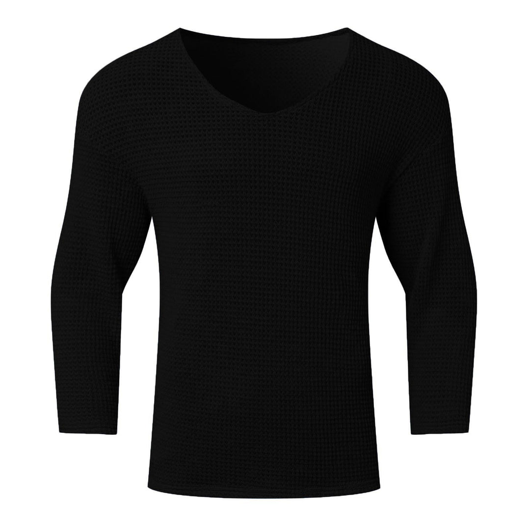 Men's Waffle Structure V-Neck Long Sleeve Shirt Lisslune