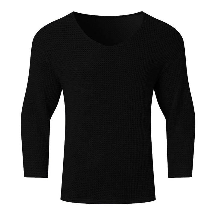 Men's Waffle Structure V-Neck Long Sleeve Shirt Lisslune