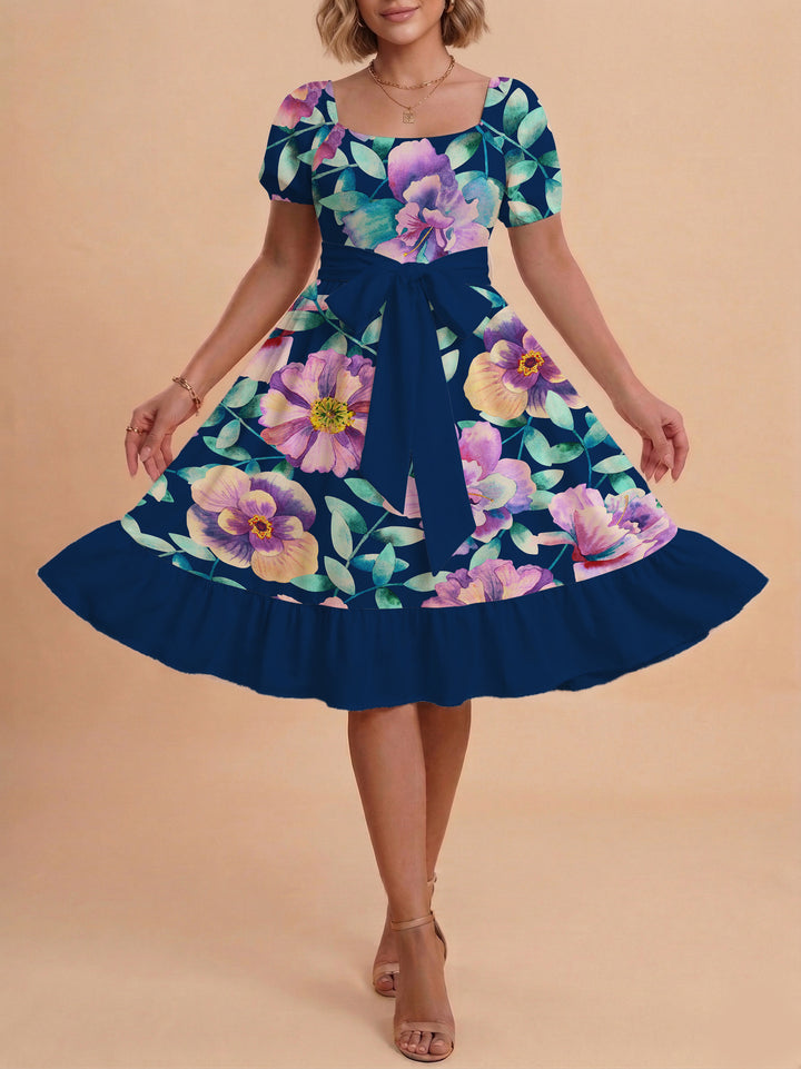 Women's floral dress with adjustable belt and voluminous sleeves Lisslune