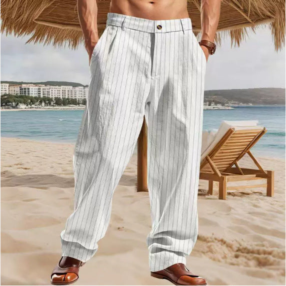 Men's timeless striped summer pants with practical side pockets and a loose fit Lisslune