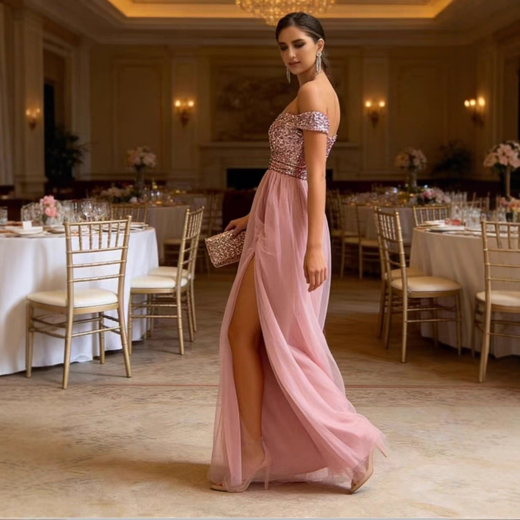 Ladies Elegant Evening Dress with Strapless Design and Sparkling Appliqués Lisslune