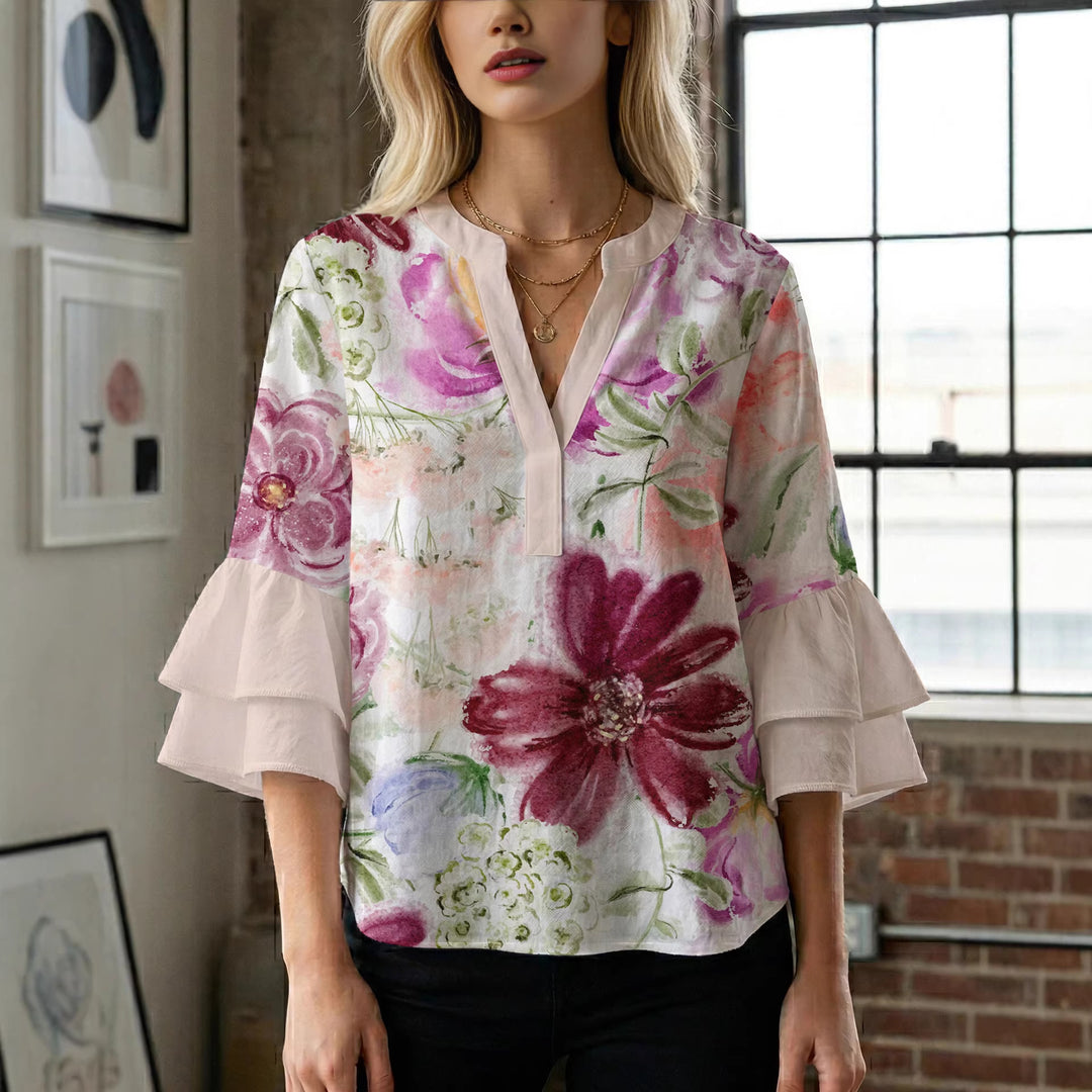 Women's blouse with voluminous sleeves and floral design Lisslune