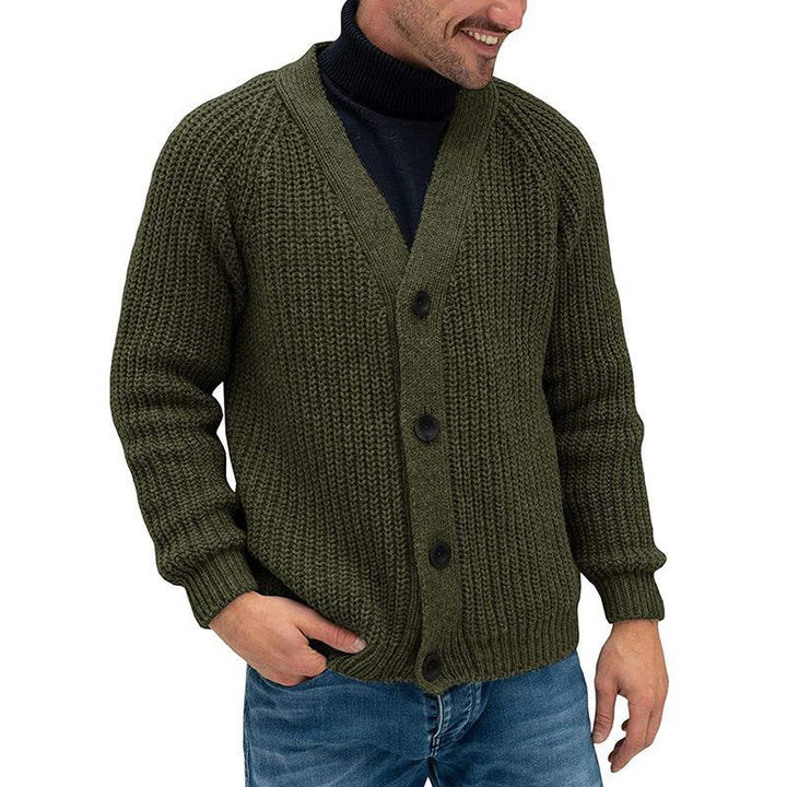 Men's Chunky Knit Cardigan with Button Placket Lisslune