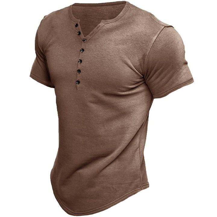 Men's short sleeve shirt with modern Henley neckline and stylish button details Lisslune