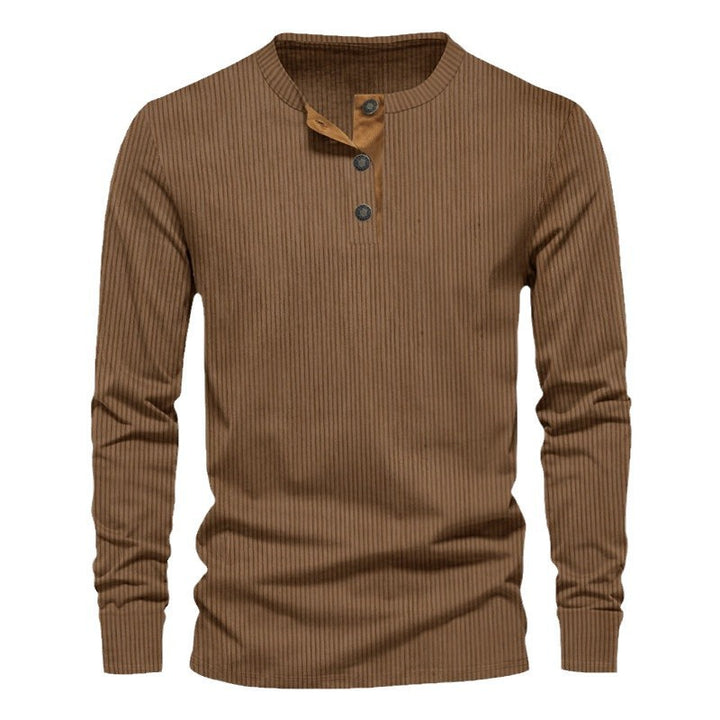 Men's Long Sleeve Henley Shirt with Textured Rib Design and Fashionable Button Details Lisslune