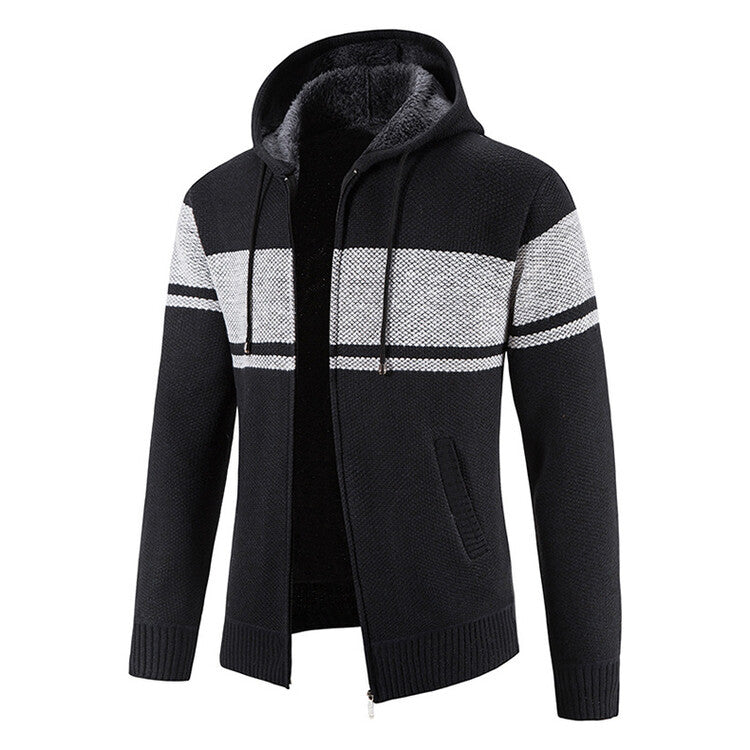 Men's cardigan with hood and contrasting stripe pattern Lisslune