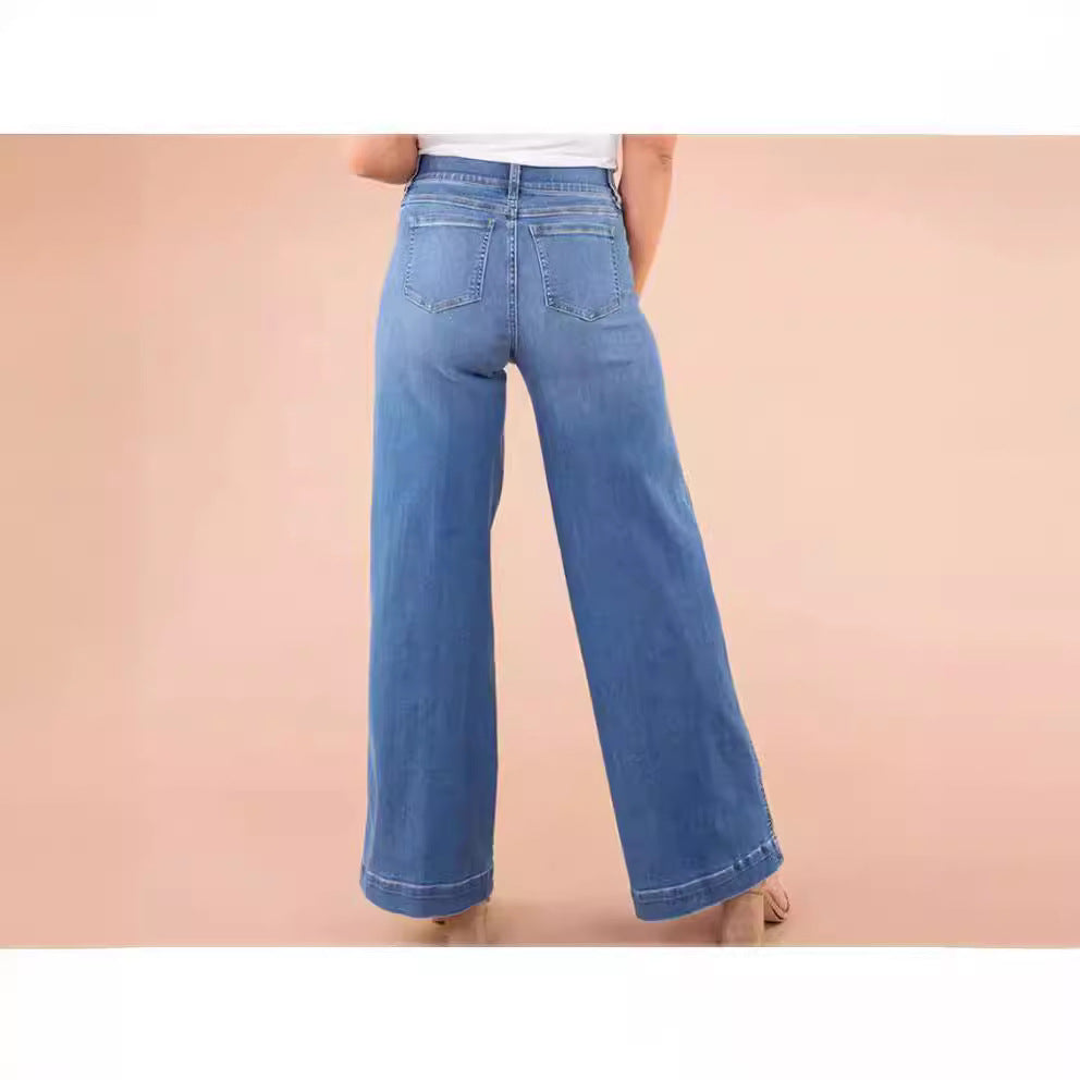 Damen weite High-Waist Jeans mit eleganter Schnittführung und markanten Nahtdetails Lisslune