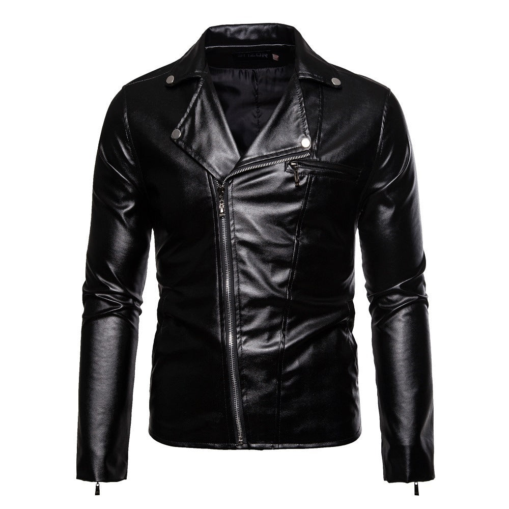 Men's modern biker jacket with asymmetric zipper and leather look Lisslune