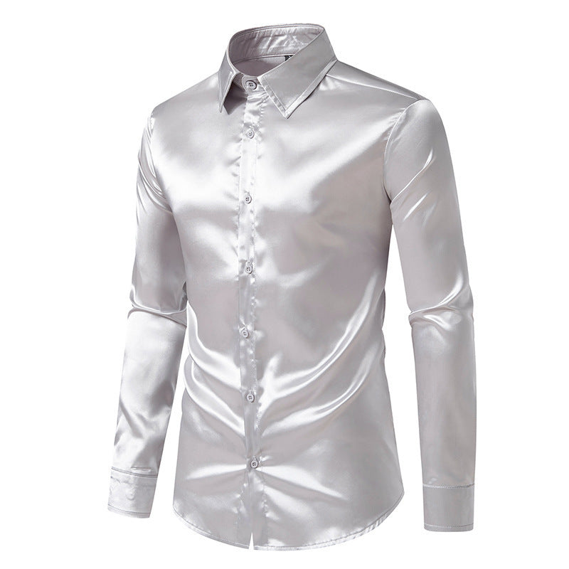 Men's Elegant and Shiny Long Sleeve Shirt with Innovative Texture Lisslune