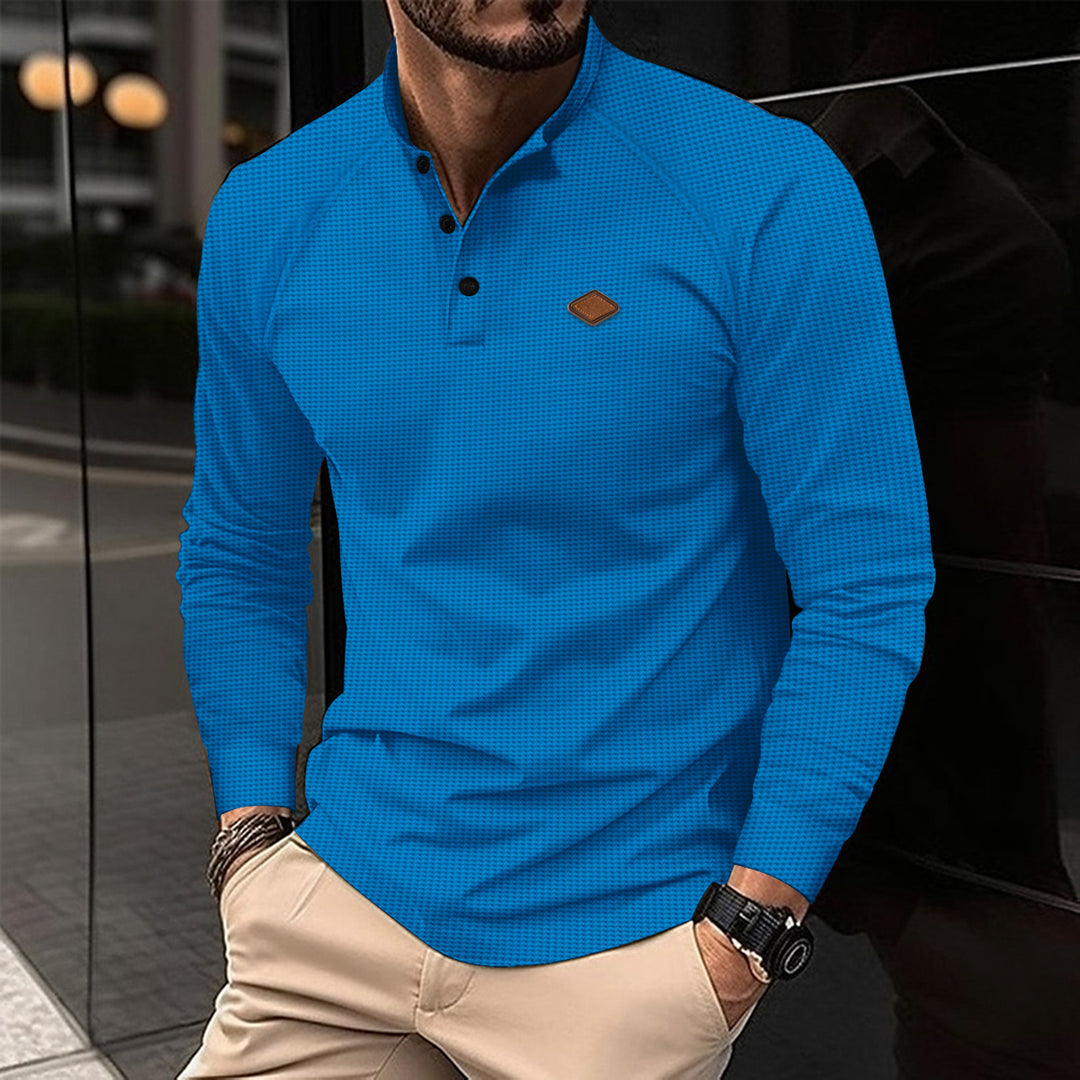 Men's long sleeve shirt with textured design and fashionable Henley neckline Lisslune