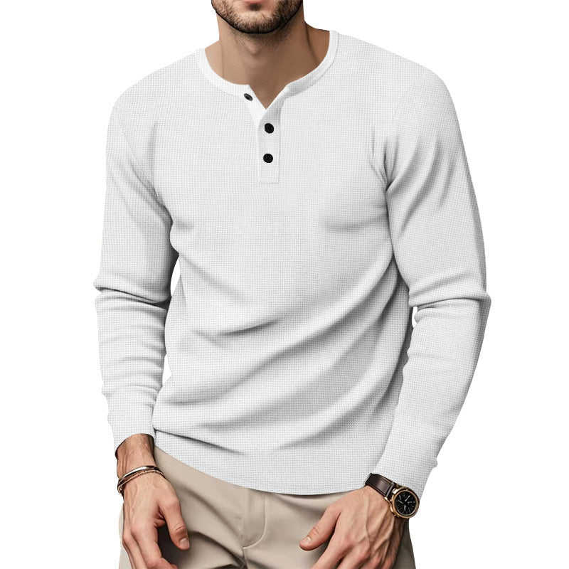 Men's Long Sleeve Henley Shirt made of breathable waffle fabric with decorative button placket Lisslune