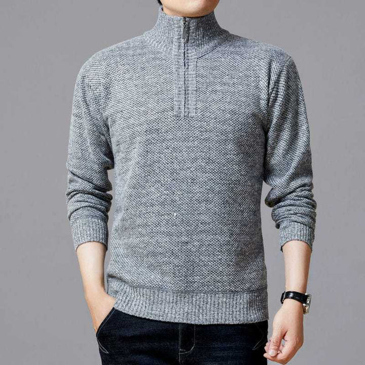 Men's Pullover with Stand-Up Collar and Textured Pattern Lisslune