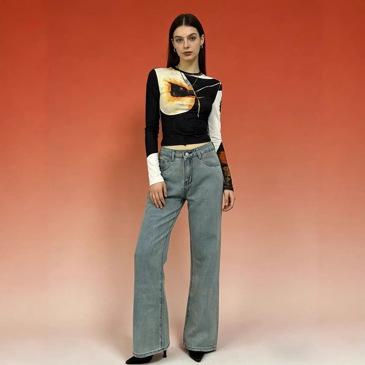 Damen Weite Jeans mit kunstvollem Schmetterlingsdesign Lisslune