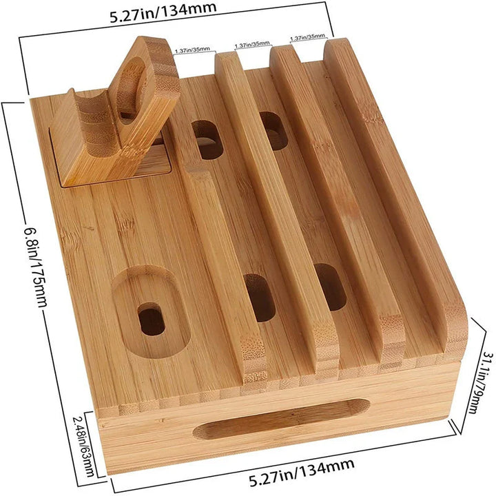 Lisslune | Tekavo Bamboo Charging Station – 5-Port USB Organiser with Cable Set