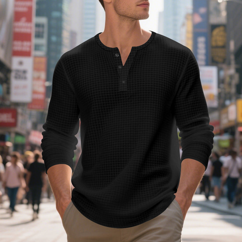 Men's Long Sleeve Shirt with Press Buttons and Textured Design Lisslune