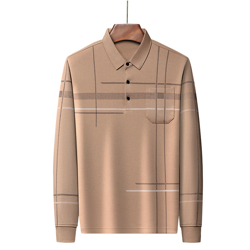 Men's Long Sleeve Polo Shirt with Modern Pattern Lisslune