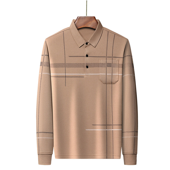Men's Long Sleeve Polo Shirt with Modern Pattern Lisslune