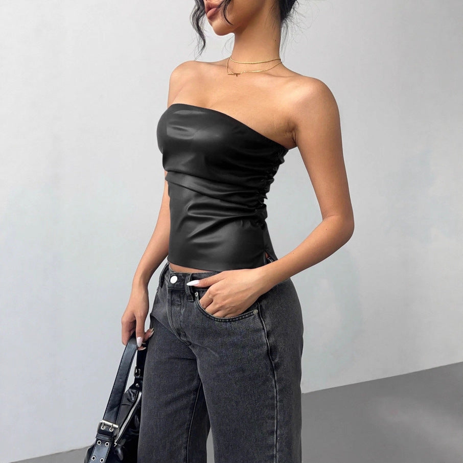 Damen Figurumspielendes Oberteil im edgy Lederlook Lisslune