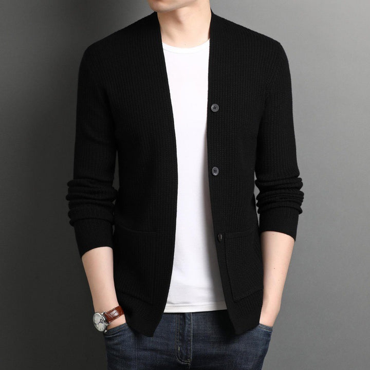Men's Lightweight Cardigan with Fine Ribbed Texture Lisslune
