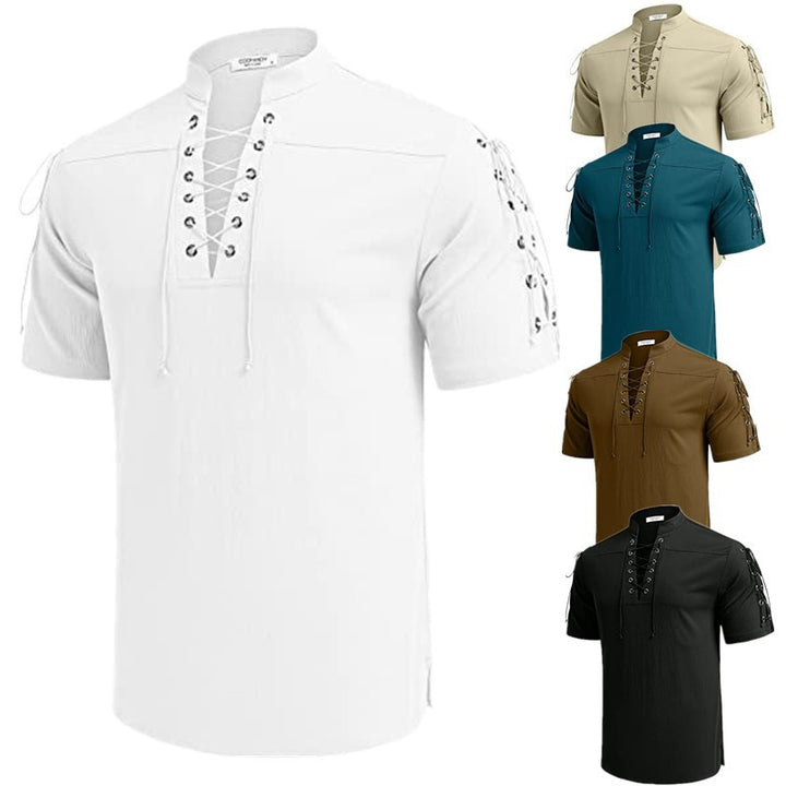 Men's casual short-sleeve shirt with lacing Lisslune