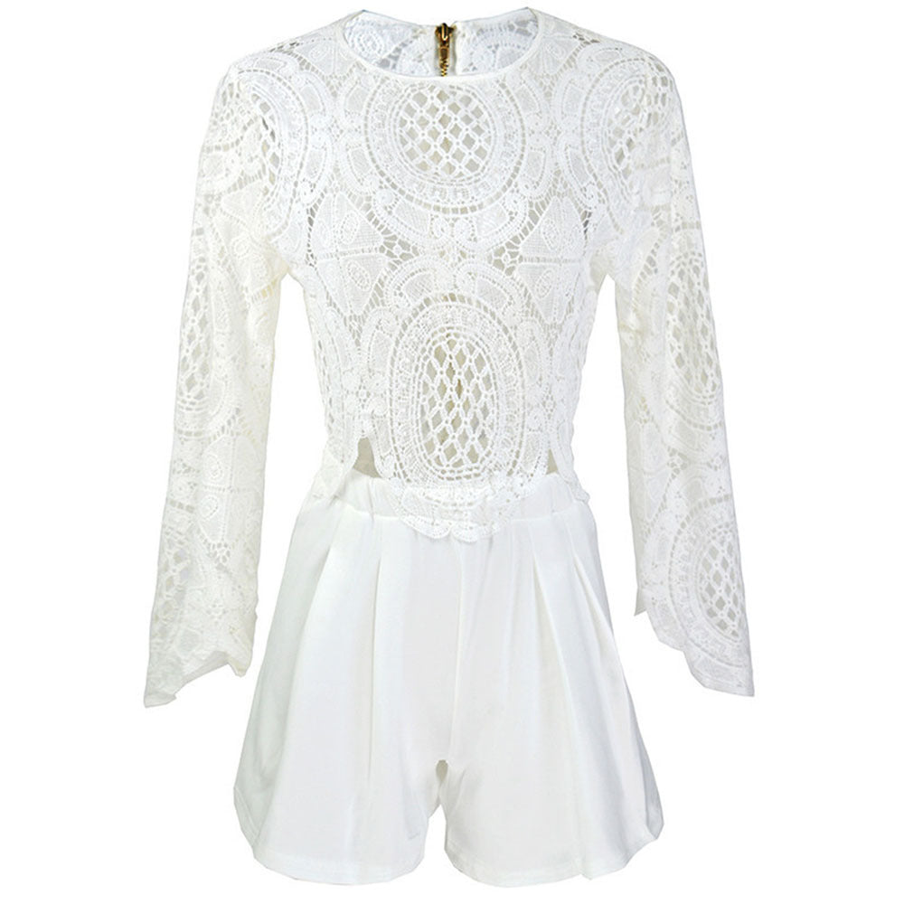Women's jumpsuit with cut-outs and elegant lace sleeves