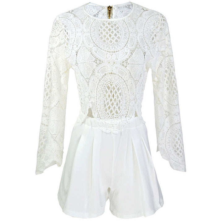 Women's jumpsuit with cut-outs and elegant lace sleeves