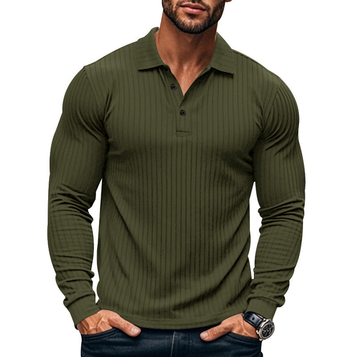 Men's long sleeve Henley shirt with fine stripes and trendy button closure Lisslune