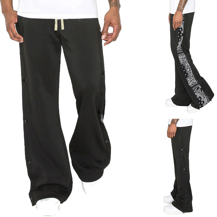 Men's casual training pants with side snap button closure and stylish pattern mix Lisslune