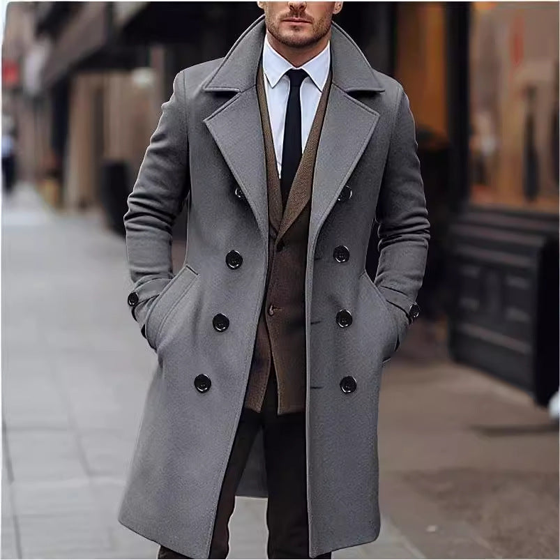 Men's elegant wool coat with double-breasted button placket and wide lapels Lisslune