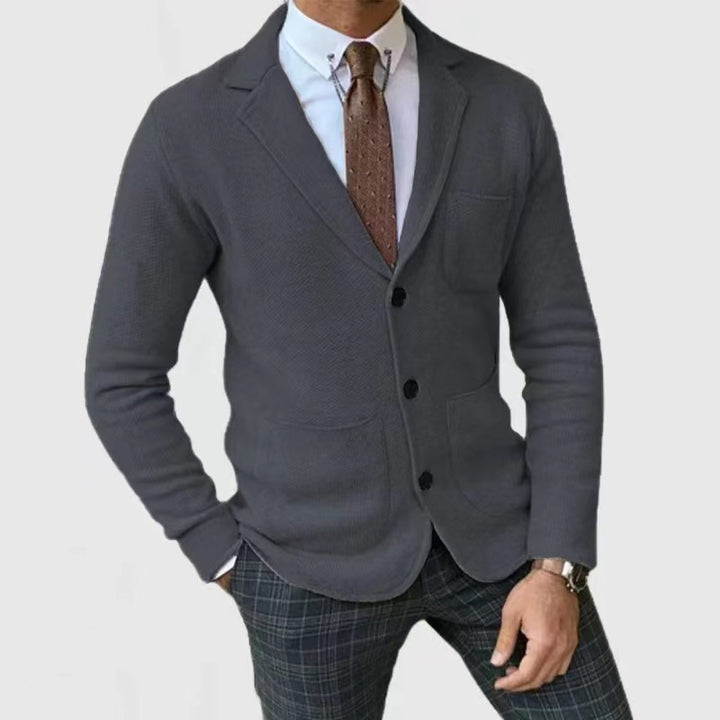 Men's knitted blazer jacket with high pockets and elegant button placket Lisslune