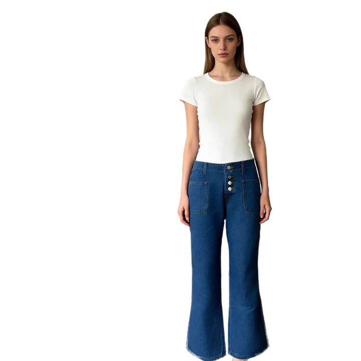 Women's Bootcut Jeans with High Waist and Button Closure Lisslune