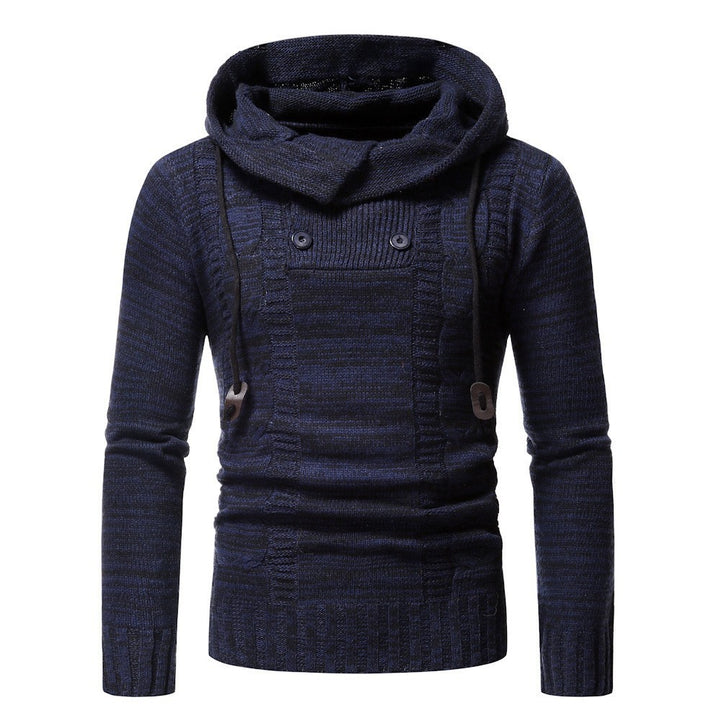 Men's stylish knitted sweater with cozy hood collar and decorative button details Lisslune