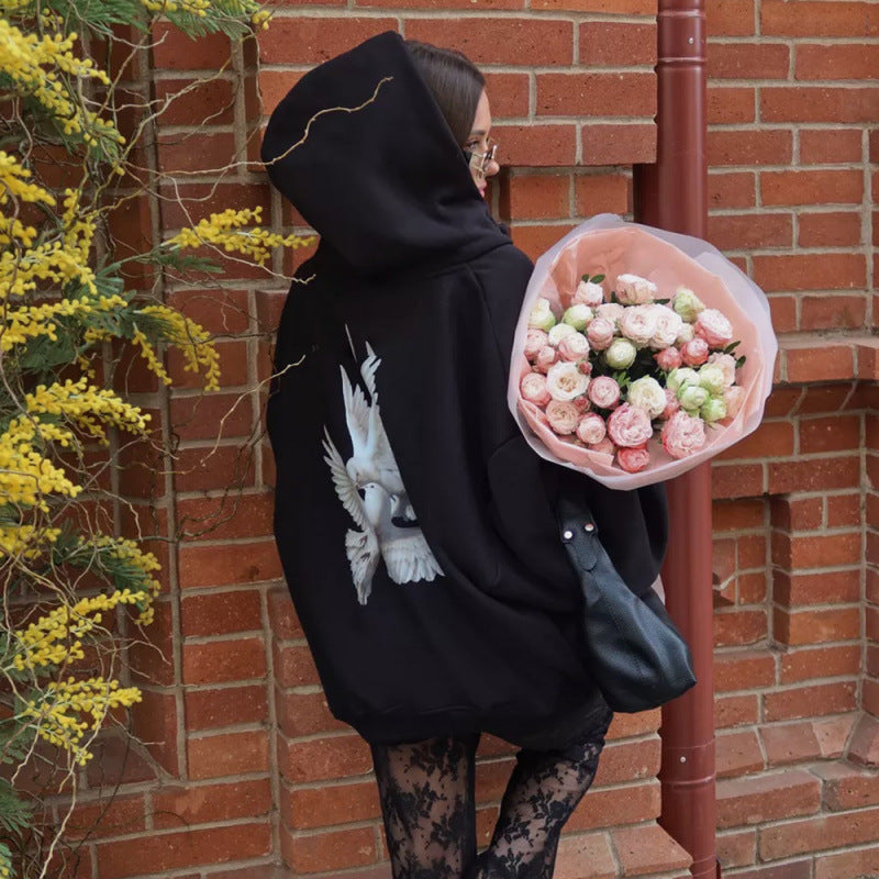 Women's hoodie with artistic bird design and relaxed fit Lisslune