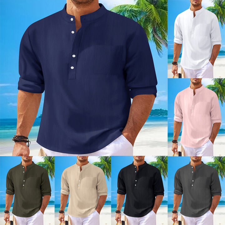 Men's shirt with modern stand-up collar and practical chest pocket Lisslune