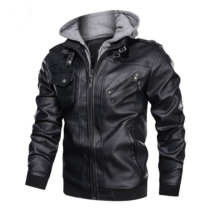 Men's fluffy synthetic leather jacket with hoodie Lisslune
