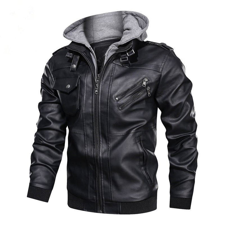 Men's fluffy synthetic leather jacket with hoodie Lisslune