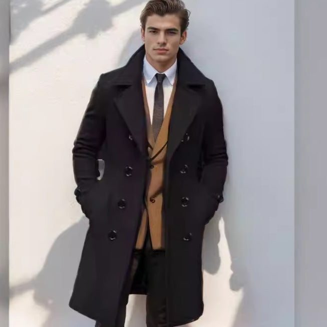 Men's elegant wool trench coat with double button placket Lisslune