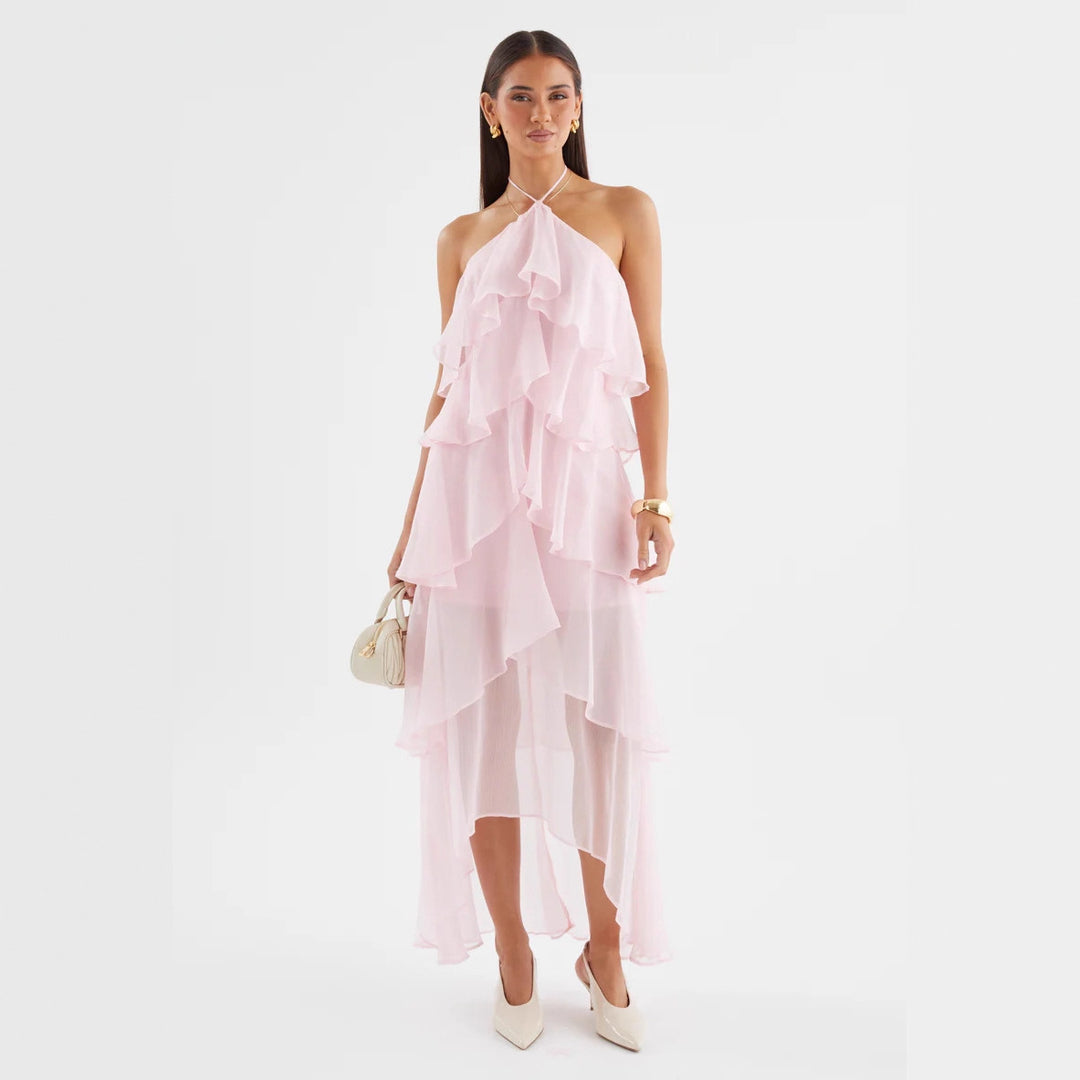 Women's Chiffon Maxi Dress with Multi-Layered Ruffle Details Lisslune