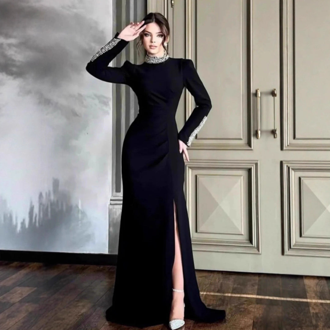 Ladies Elegant Evening Dress with Shimmering Details and High Split