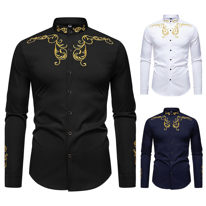 Men's Long Sleeve Shirt with Elegant Embroidery Design Lisslune