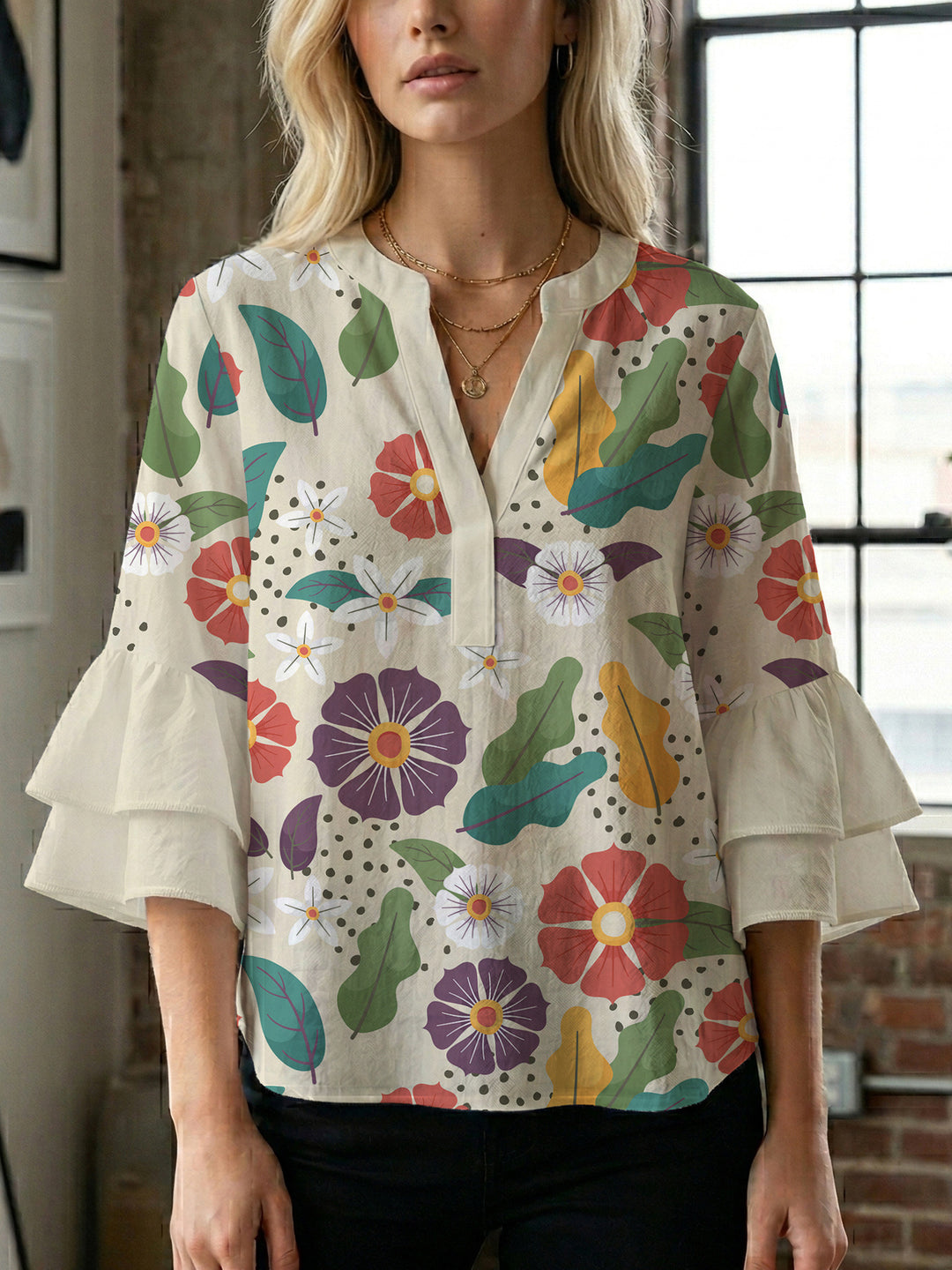 Women's artistic top with ruffled sleeves Lisslune